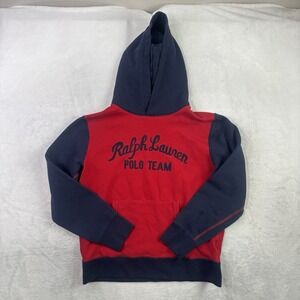 Polo Ralph Lauren Embroidered Hoodie Long Sleeve Fleece Blue Red Youth Large
